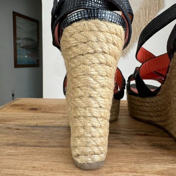 Y2K Via Spiga Karla Gray Textured Leather Strap Platform Espadrille Wedge Sandal - Picture 6 of 17